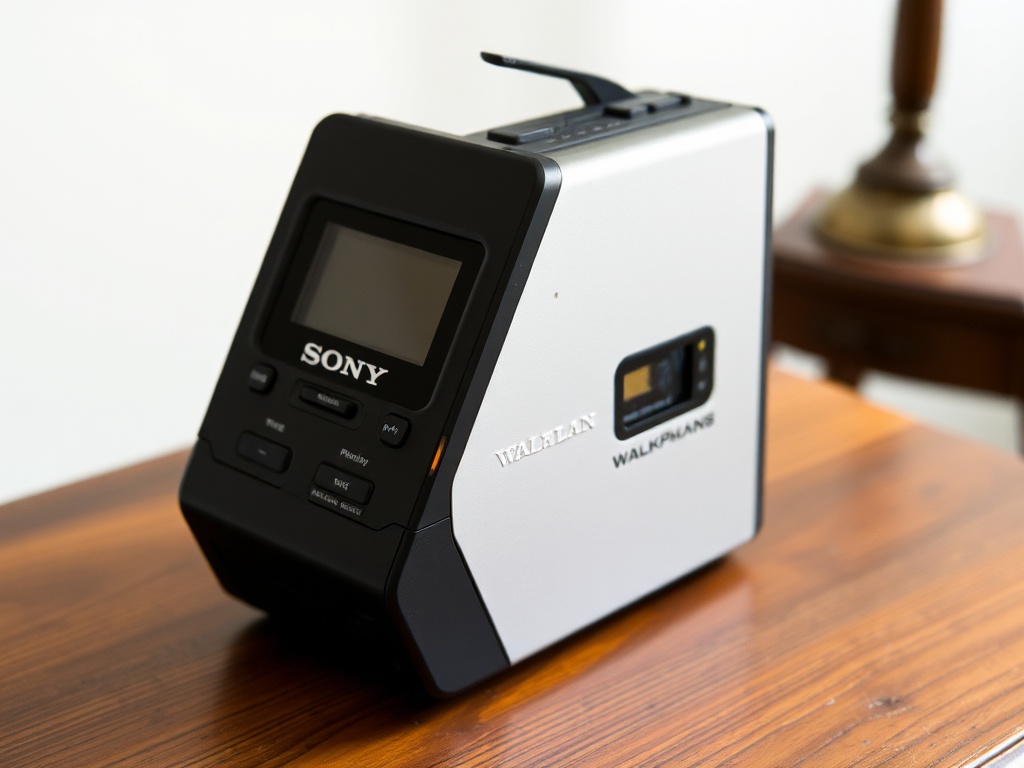 Sony Walkman TPS-L2 first generation model in excellent condition, placed on a vintage wooden table