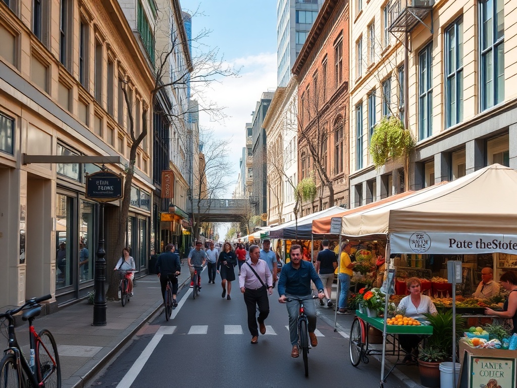 Wellington West street with bicycles and vibrant market scenes