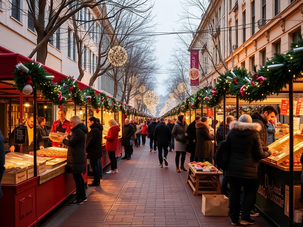 Wellington West winter market with food stalls and festive decorations