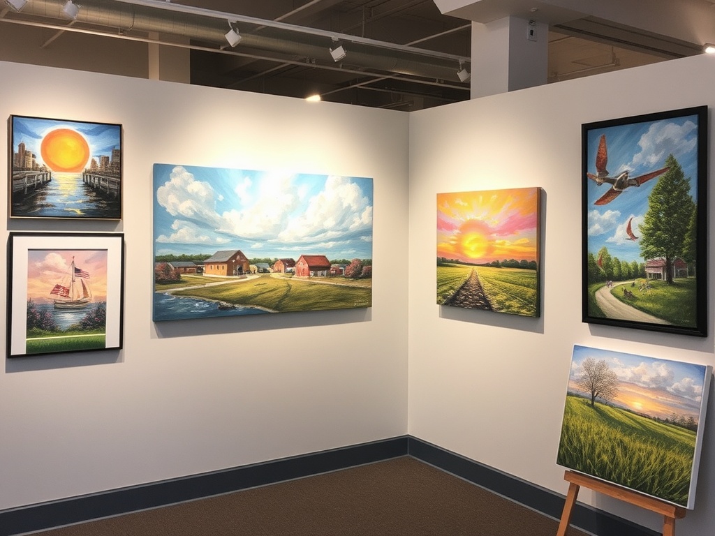 A painting display at the Westboro Art Gallery with vibrant colors and local artwork