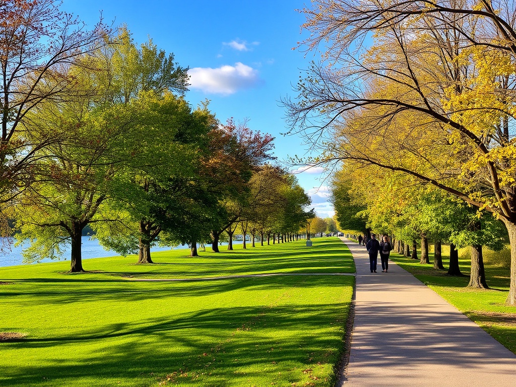 A scenic pathway along the Ottawa River with trees and people walking in Westboro