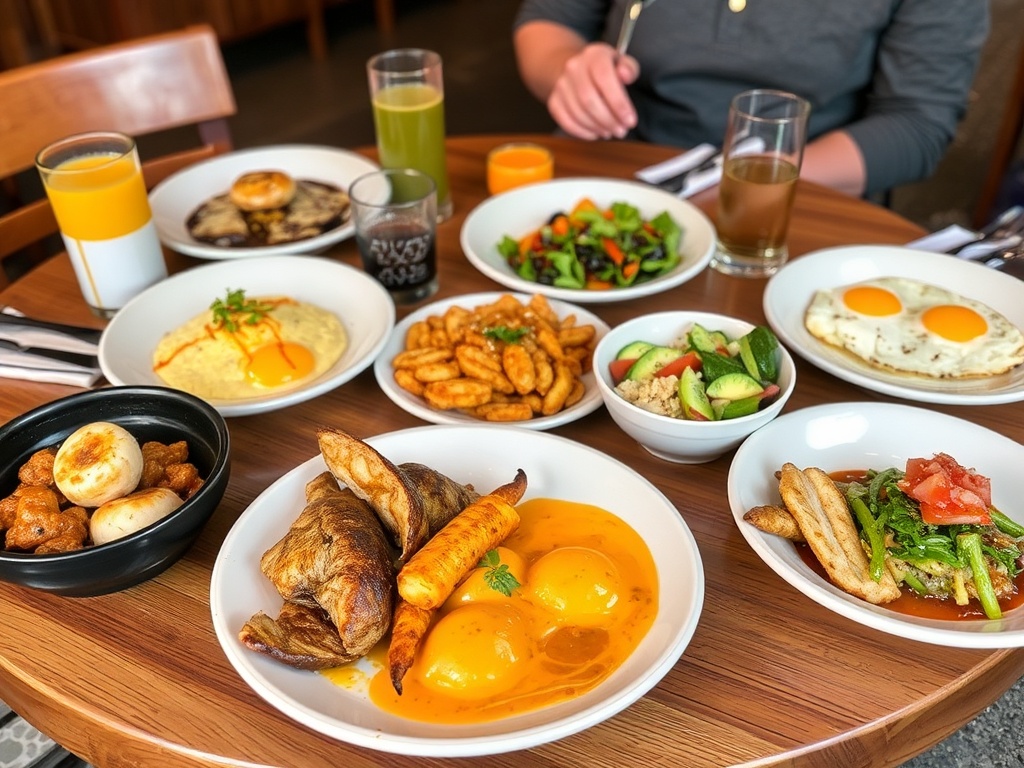 A spread of brunch dishes on a table at a local Westboro restaurant