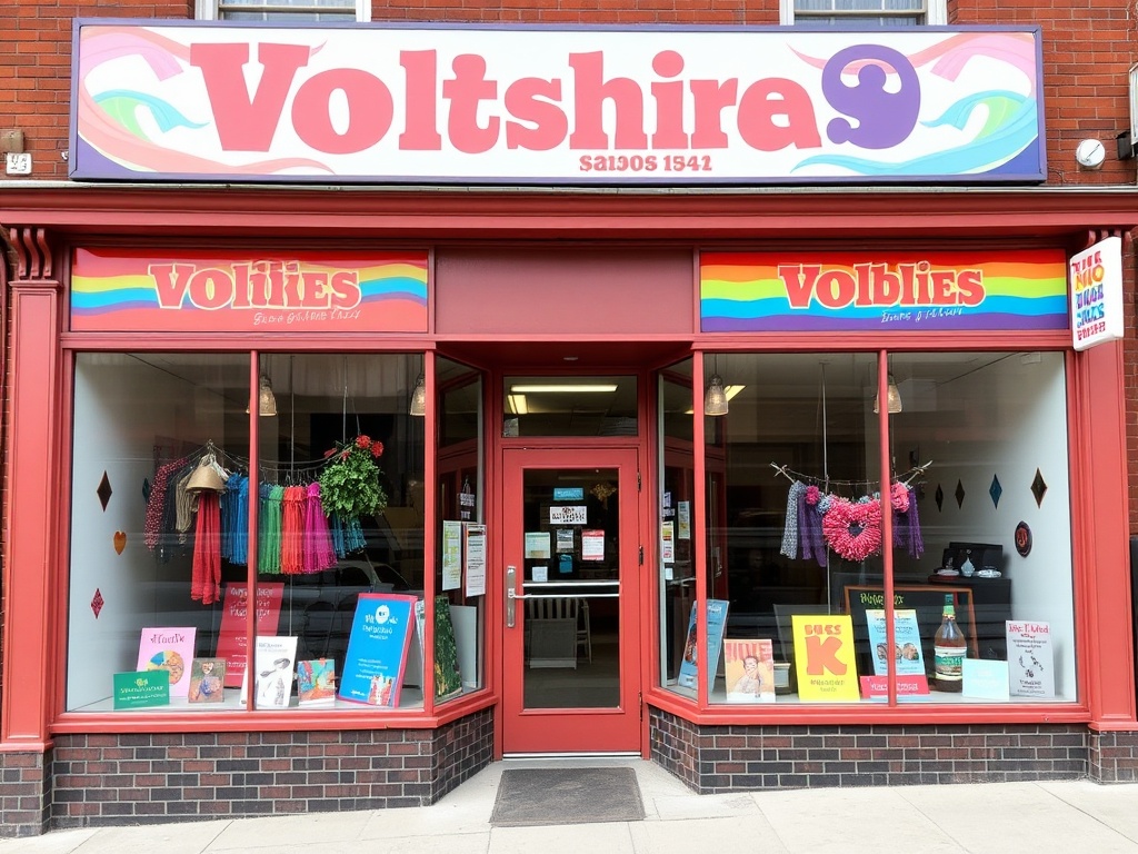 A vibrant storefront in Westboro with colorful signs and window displays