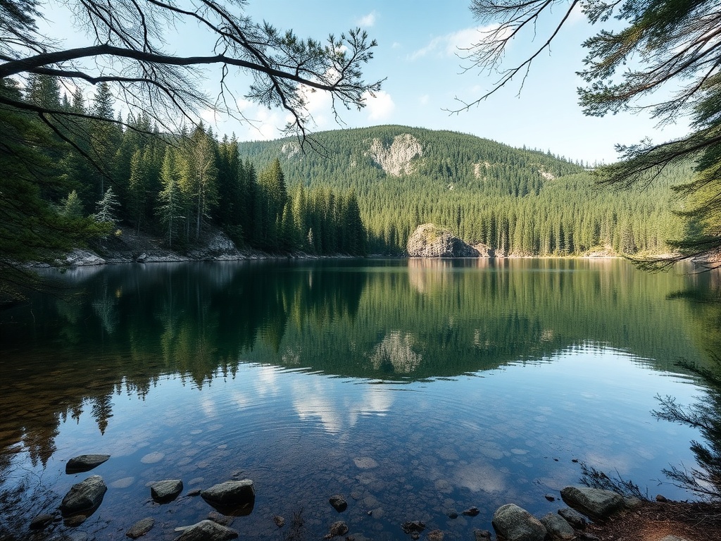 sheltered calm lake cove with still water