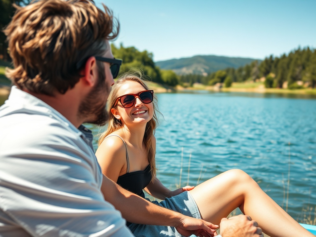 sunny spontaneous outdoor day near lake with relaxed vibe