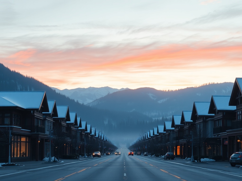 early morning Whistler village quiet sunrise mountains calm empty streets