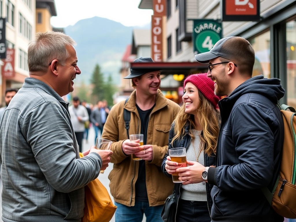 locals chatting Whistler street casual conversation friendly
