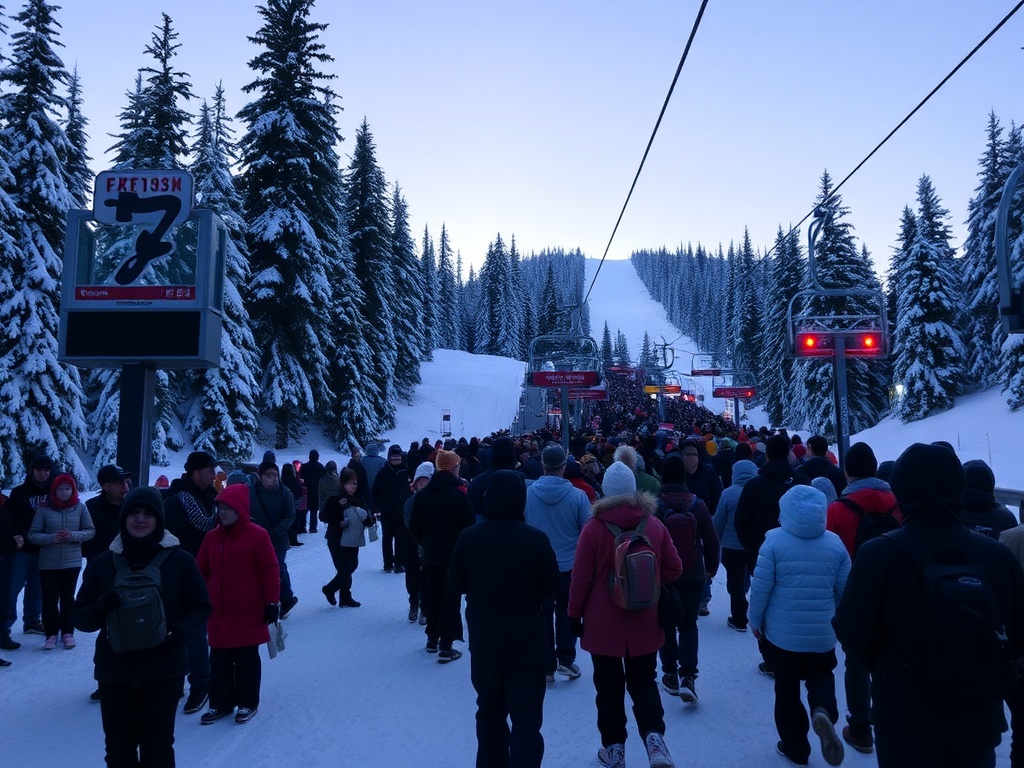 quiet Whistler lift line early vs crowded later contrast