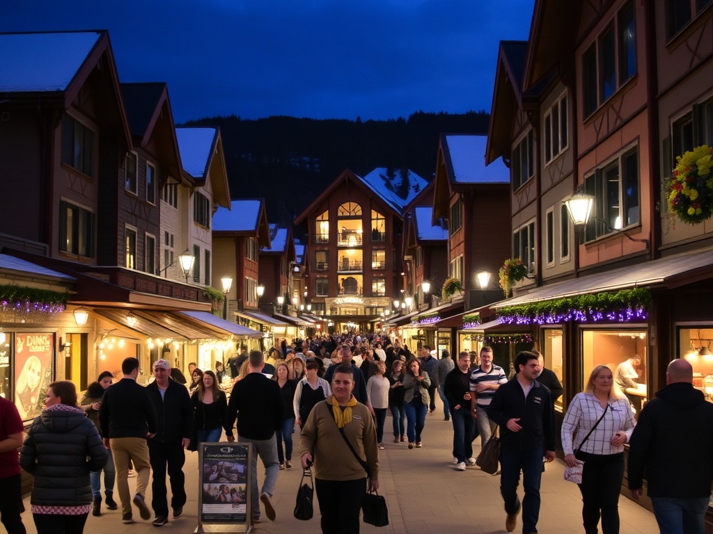 Whistler village lively but controlled atmosphere locals moving through