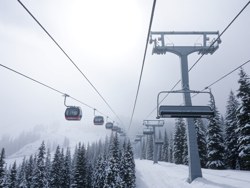 busy gondola line Whistler contrasted with empty chairlift alternative