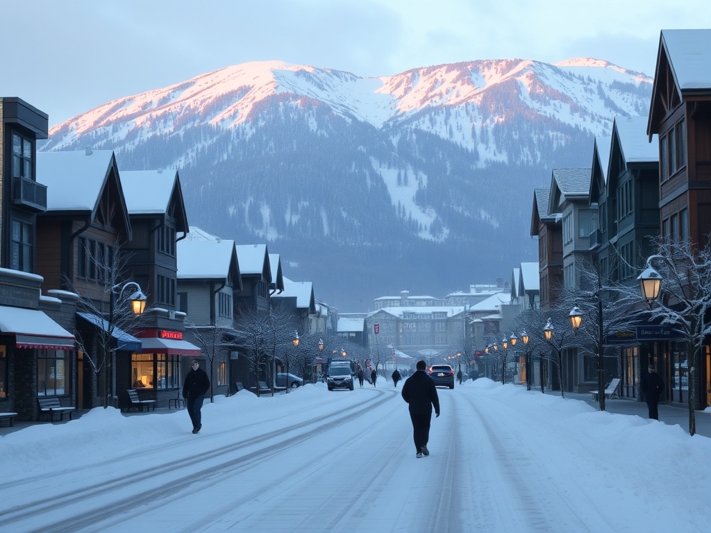 quiet Whistler Village morning empty stroll snowy mountains sunrise calm local atmosphere