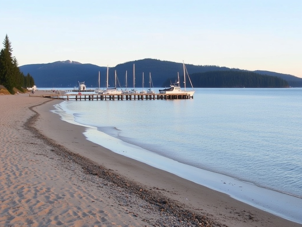 Crescent Beach sandy shoreline calm water small marina British Columbia