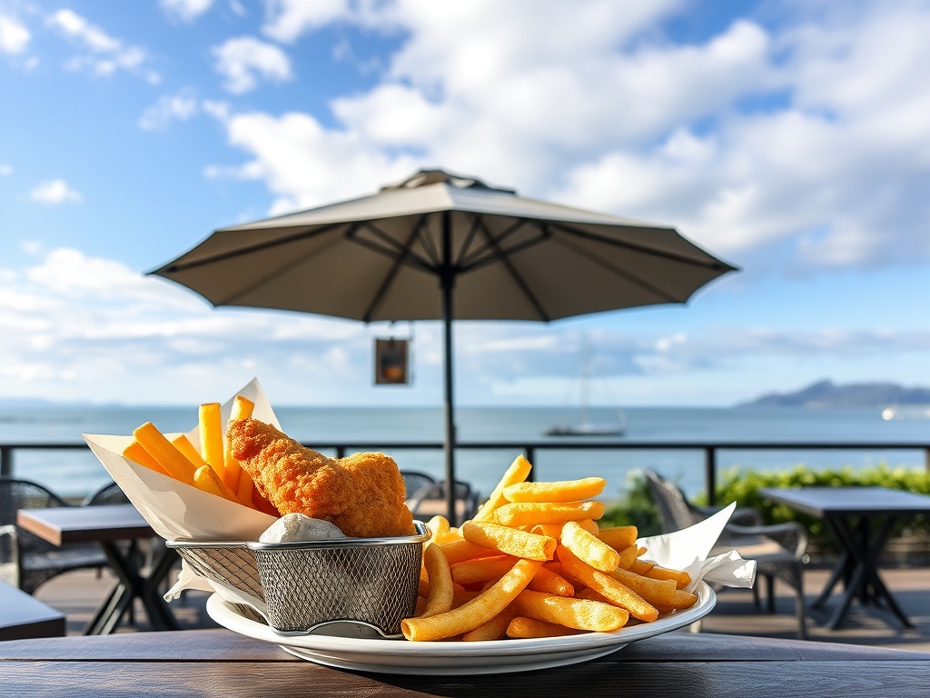 crispy fish and chips with ocean view patio White Rock British Columbia