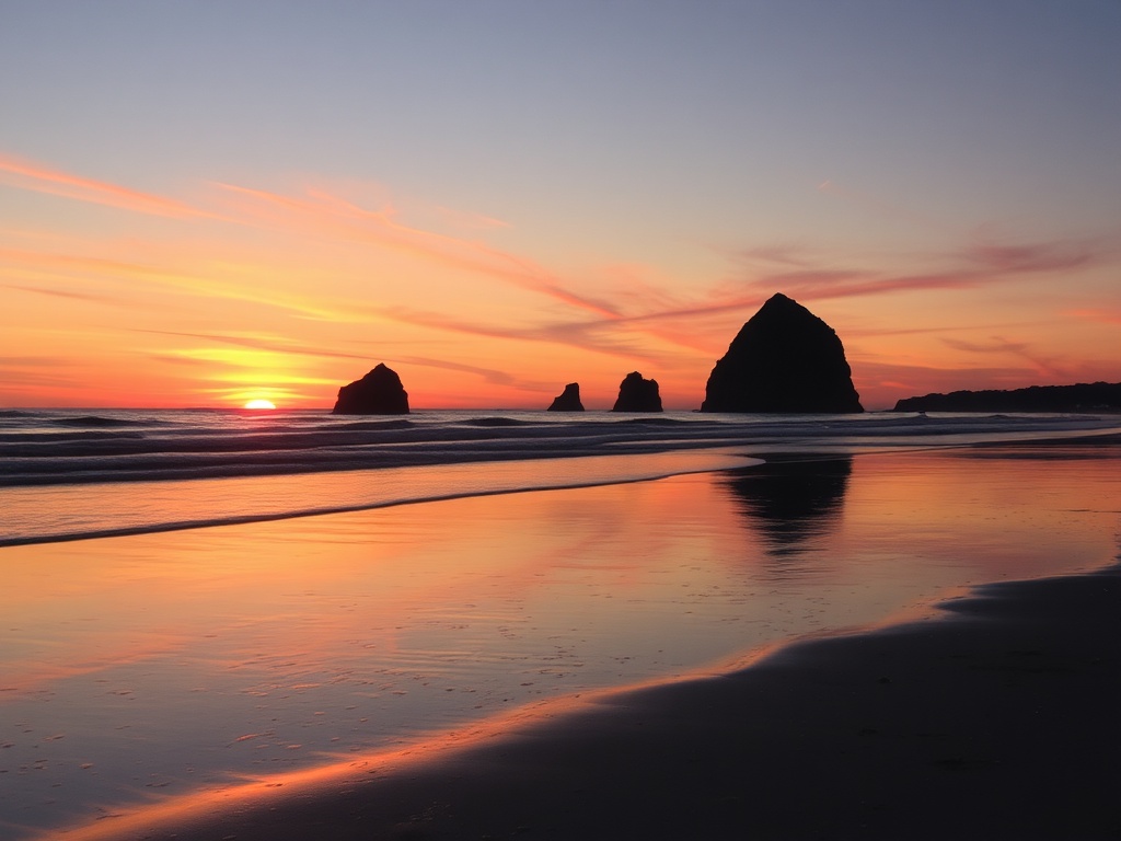 dramatic sunset White Rock beach orange sky reflections ocean horizon