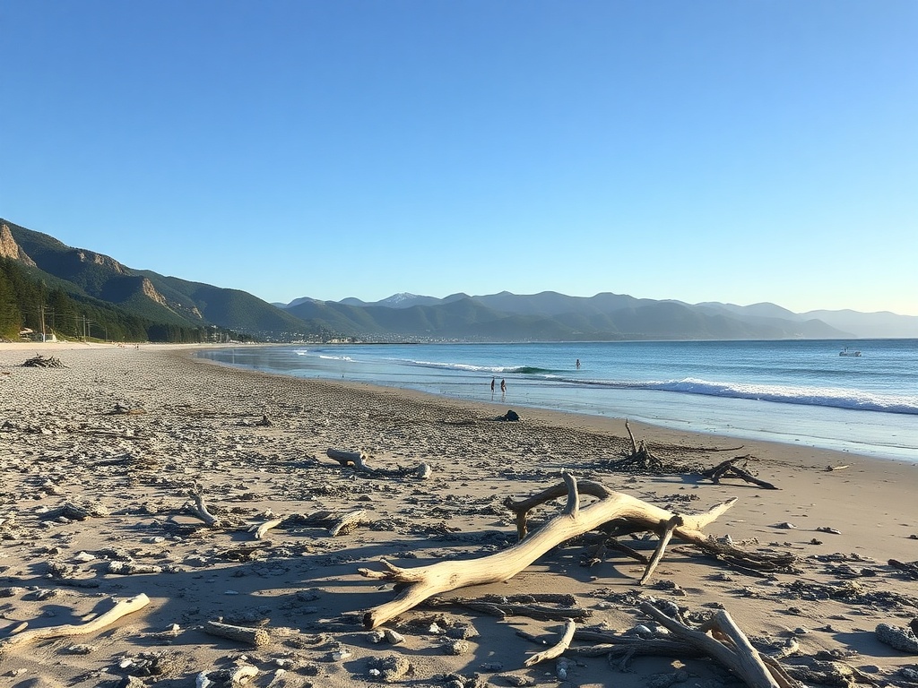 East Beach White Rock calm shoreline fewer crowds driftwood and mountains