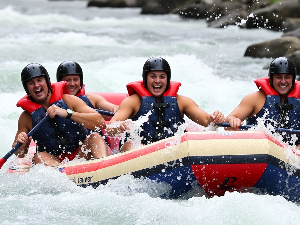 first time rafters excitement nervous smiles raft entering rapids splash moment