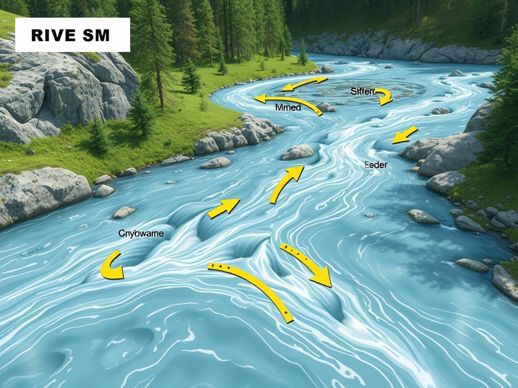 river features diagram eddies waves hydraulics arrows showing water flow rafting perspective