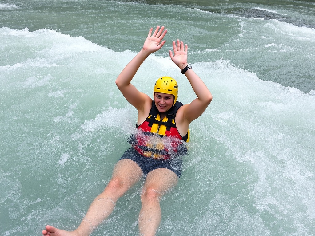 whitewater safety swimmer position defensive posture feet up river rescue demonstration