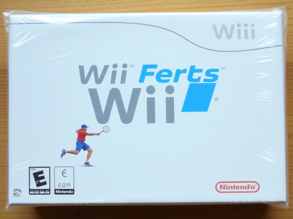 factory sealed Nintendo Wii Sports pack-in game with pristine plastic wrap and sharp corners, collector display lighting