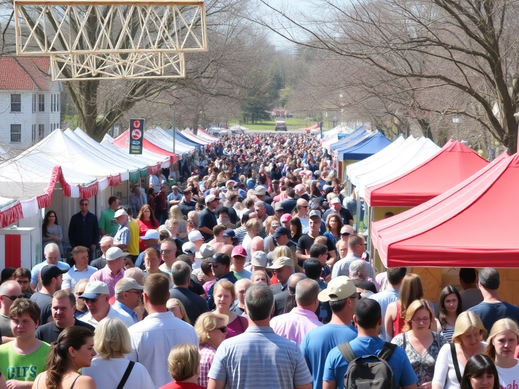 Crowd at a local spring festival with tents and performances