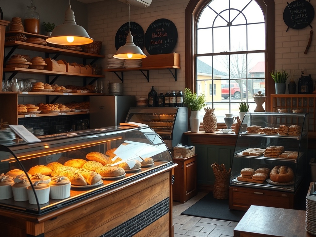 Elmira Ontario small town bakery interior fresh bread pastries warm lighting cozy