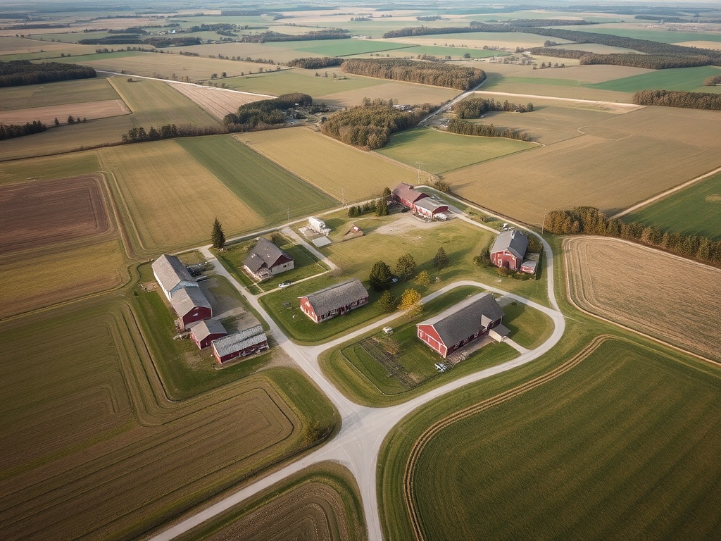 peaceful Woolwich Township overview farmland barns winding roads aerial view Ontario