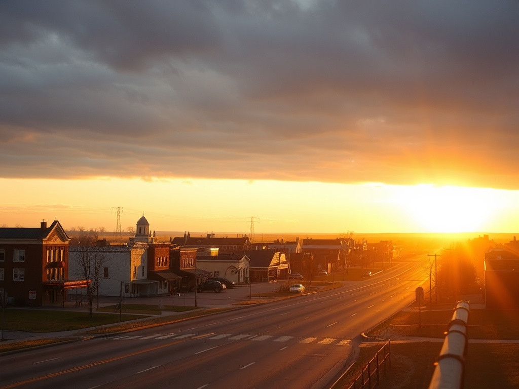 early morning prairie town skyline Yorkton Saskatchewan soft golden light quiet streets