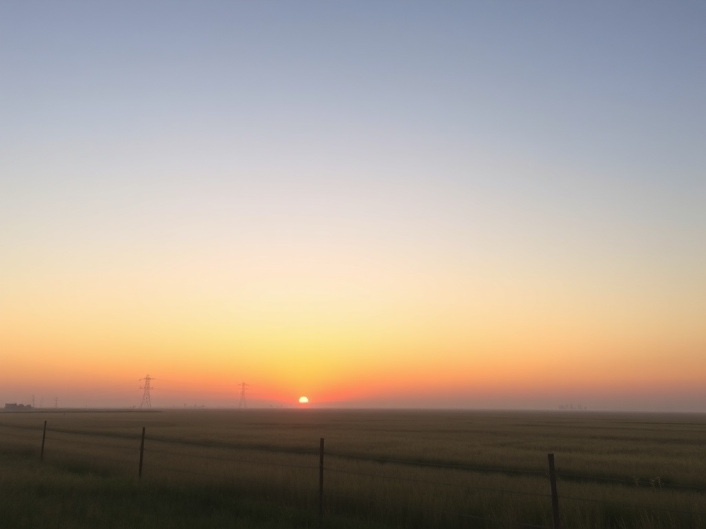 peaceful prairie sunrise wide open sky soft colors calm morning