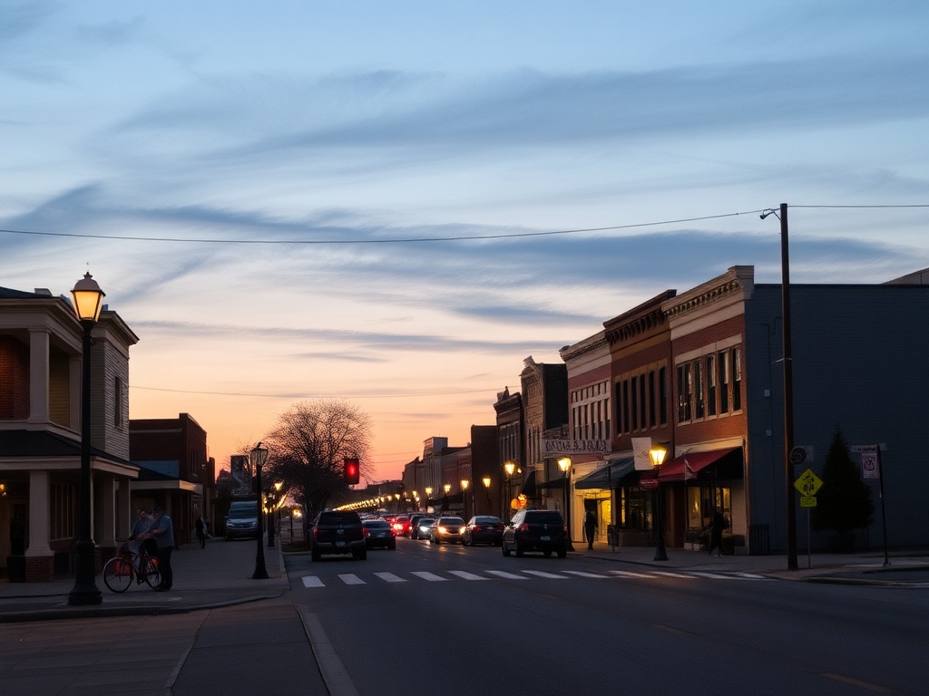 small town street Yorkton evening lights quiet calm atmosphere